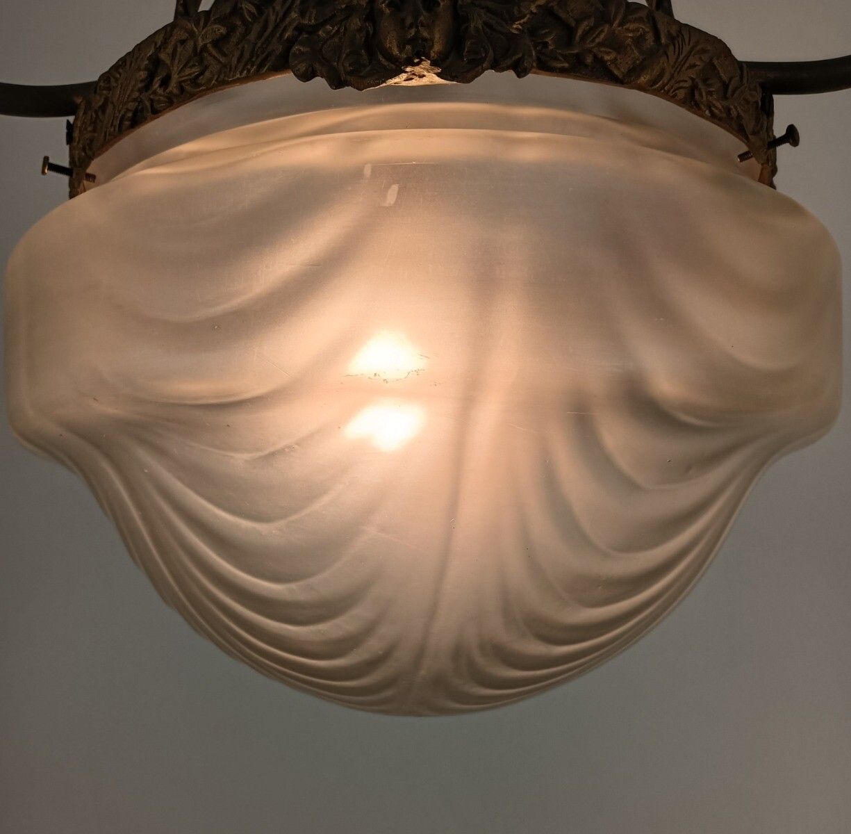 Art Deco Antique Chandelier 4 Lights 4 Arm Glass Flower Shades Brass Gorgeous photo vinterior