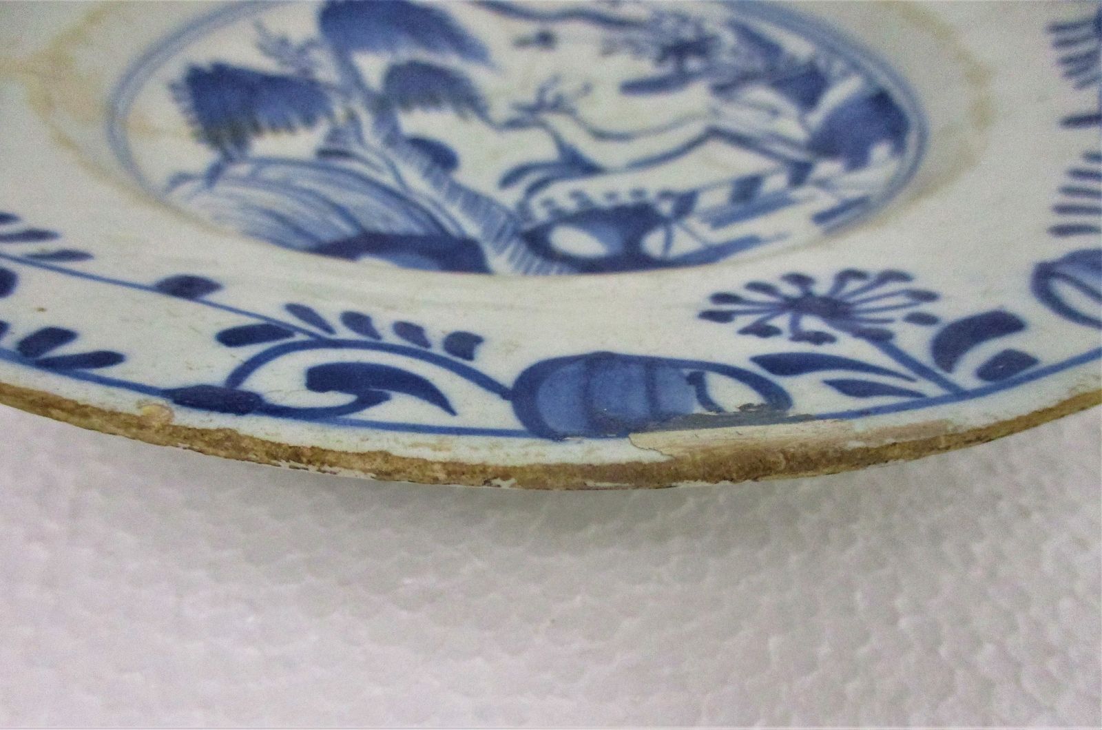 19th Century Delft Wall Hanging Charger Plate Blue White Antique Deer photo vinterior