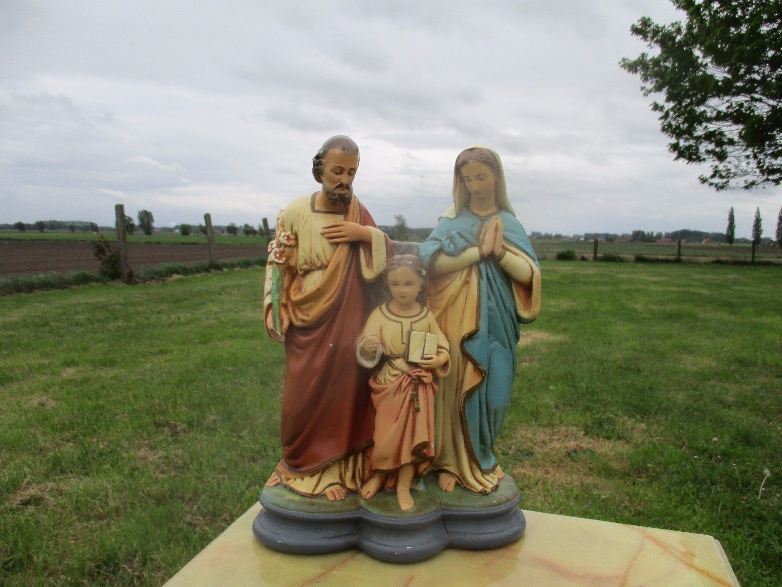 Vintage Chalkware  Saint Joseph Virgin Mary Child  Statuette Painted  Plaster