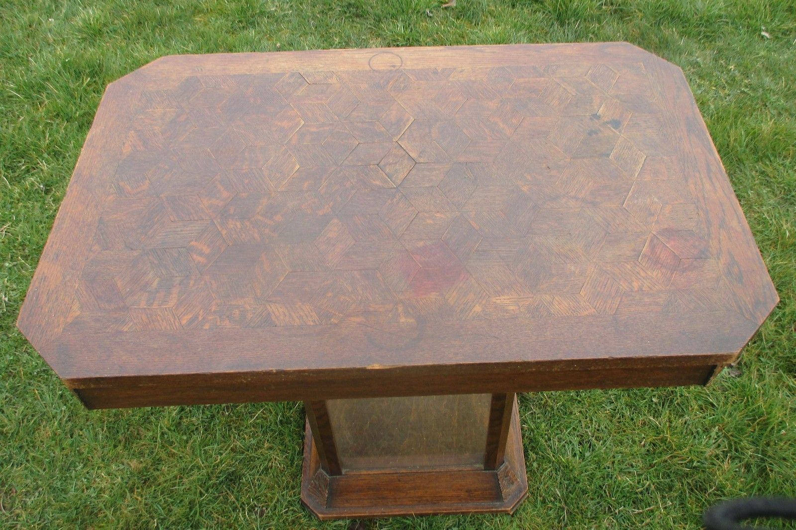 Antique Table Display Cabinet In One Inlay Carved Oak Beveled Glass Htf Wow photo vintage