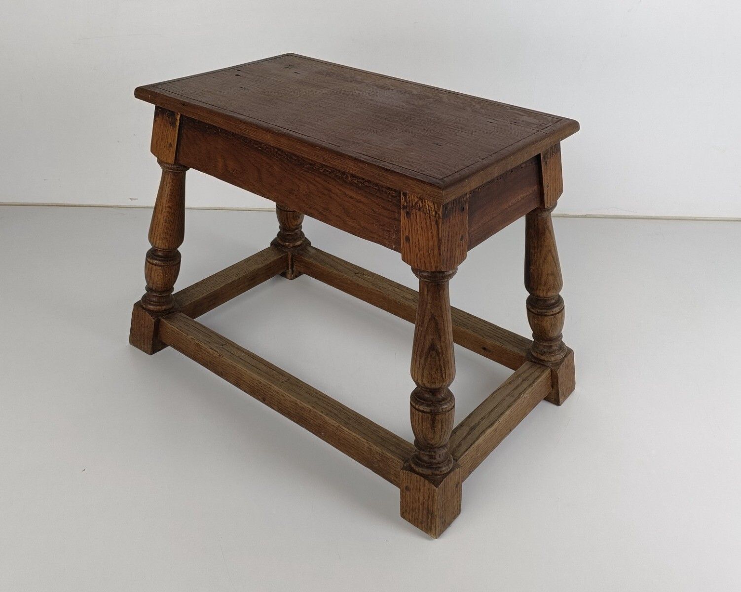 Antique Barn Style Side Table  Oak Carved Tapped Wood Desk Quilting Sewing Table photo furniture