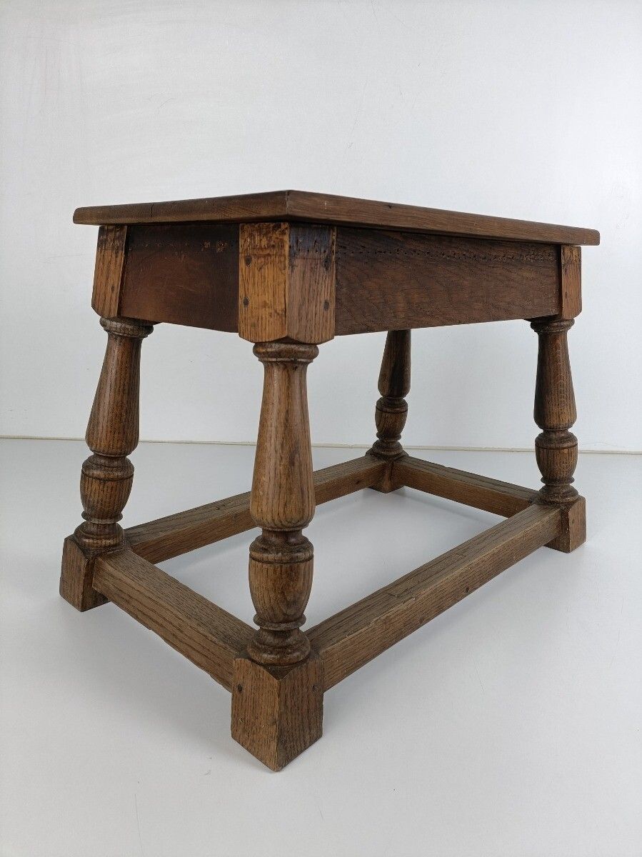 Antique Barn Style Side Table  Oak Carved Tapped Wood Desk Quilting Sewing Table photo Furniture