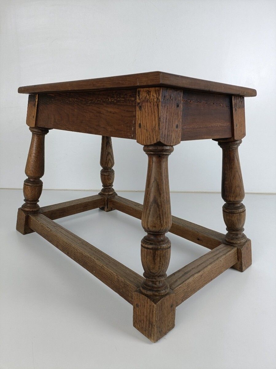 Antique Barn Style Side Table  Oak Carved Tapped Wood Desk Quilting Sewing Table photo 324.0