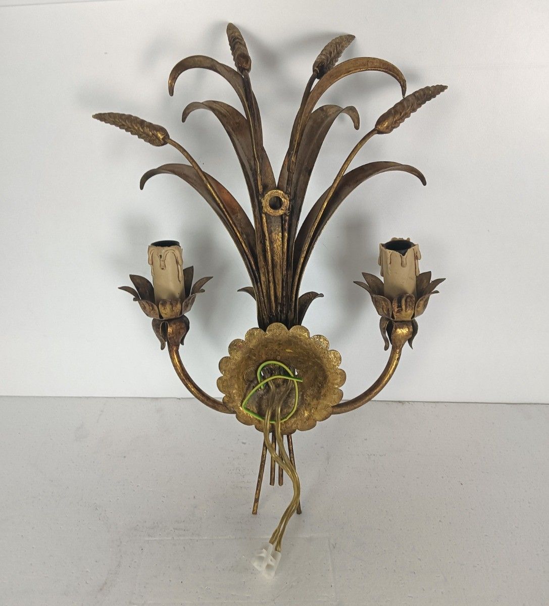 Mid Century Modern Wall Sconce Gold Metal Hollywood Regency Sheaf Of Wheat Gorge photo furniture