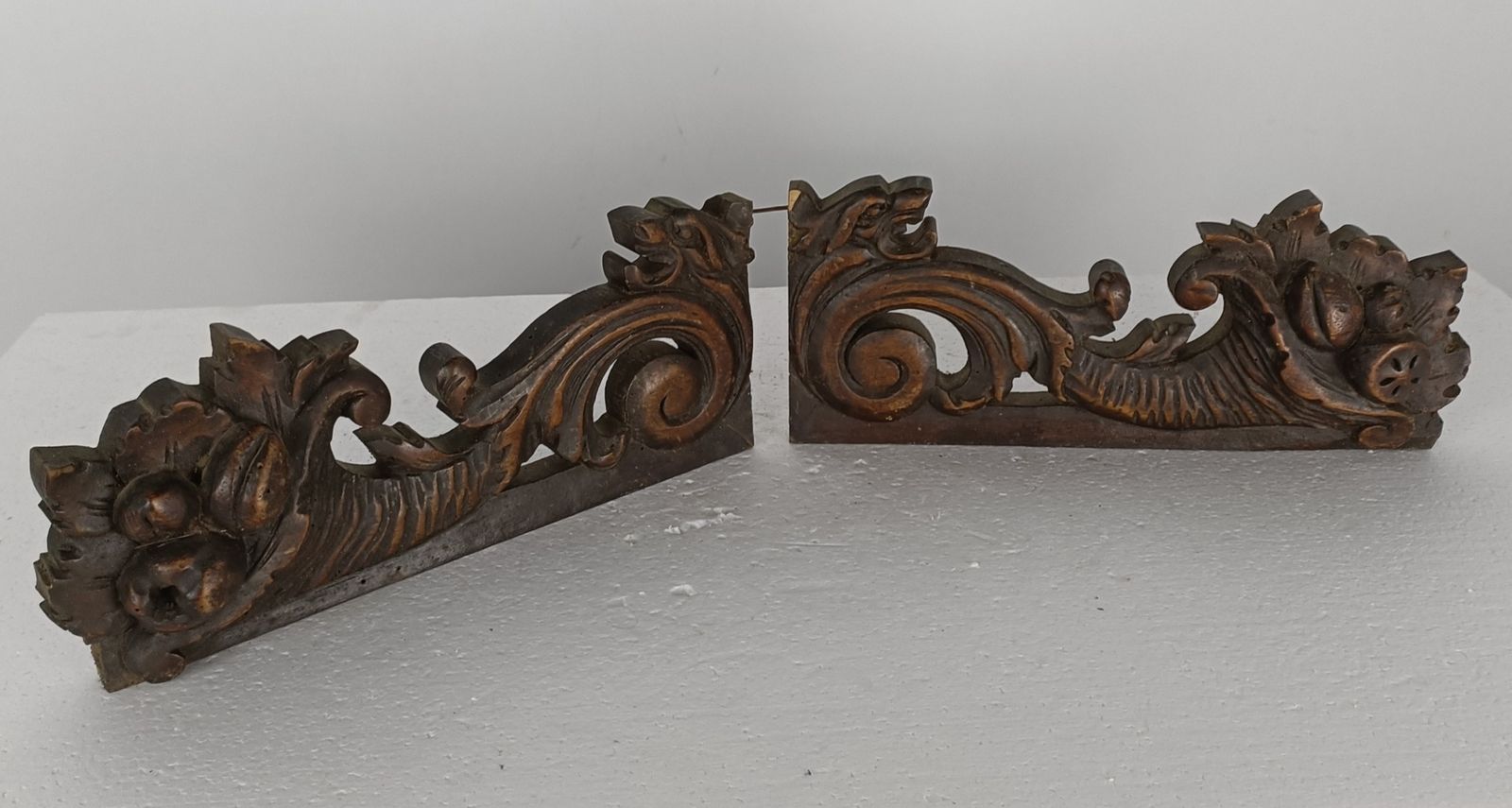 Antique Pair Corbels Hand Carved Wood  Architectural Reclaimed  Salvaged Lions G photo 182.0