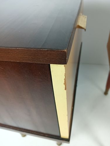 photo for sale Couple Vintage Nightstands End Tables Cabinets Two Toned Wood Veneer Bedroom Tab