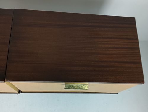 photo buy Couple Vintage Nightstands End Tables Cabinets Two Toned Wood Veneer Bedroom Tab