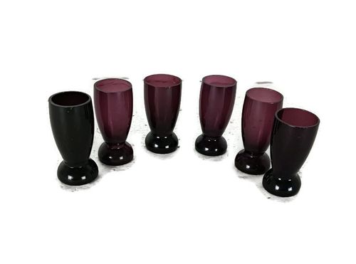 Antique Art Deco Amethyst Shot Glasses Set Of 6