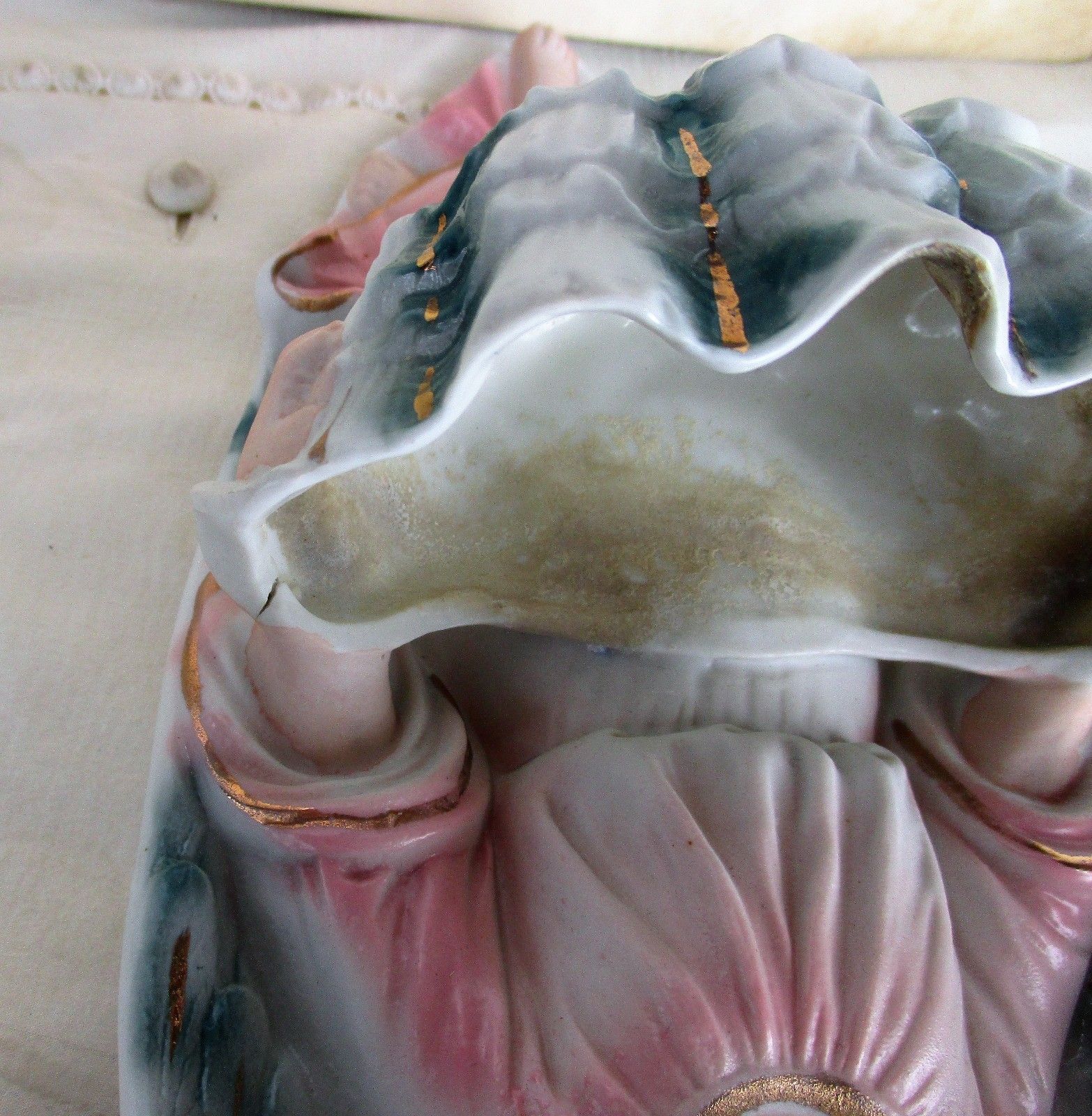 L French Holy Water Font Angel Hand Painted Bisque Gorgeous Collector Htf 8.66" photo 204.0