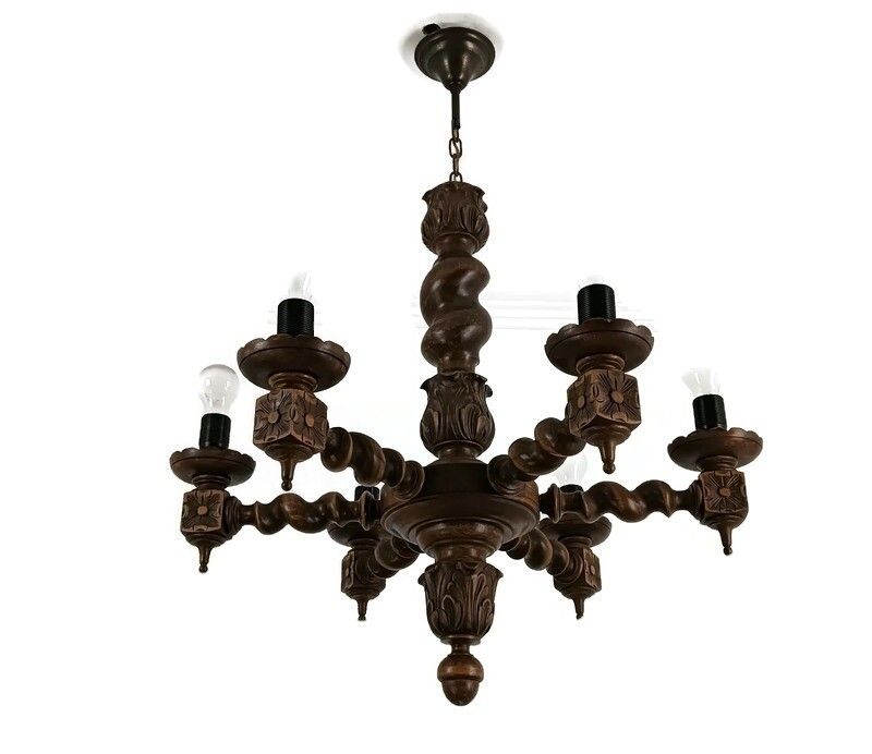 Barley Twist Twisted Wood Chandelier 6 Lights Arm Vintage Beautiful Farmhouse Ba