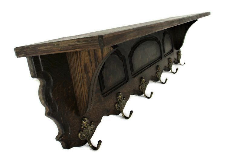 Xl Hand Carved Wood Oak Coat Hat Kitchen Hallway Rack Antique Gorgeous