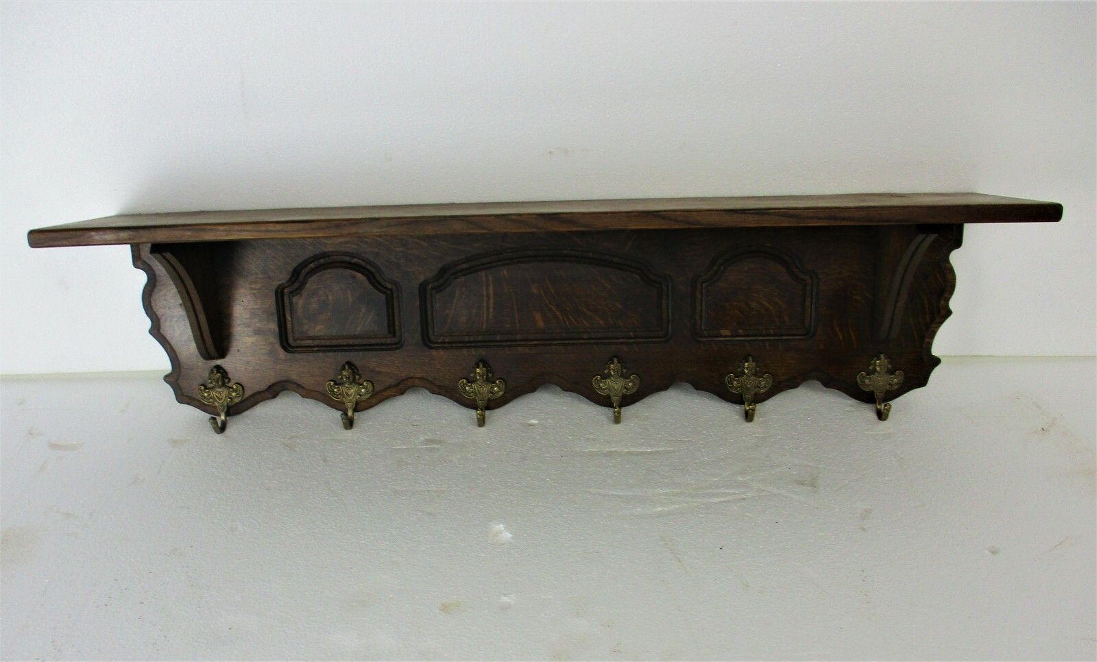 Xl Hand Carved Wood Oak Coat Hat Kitchen Hallway Rack Antique Gorgeous photo furniture