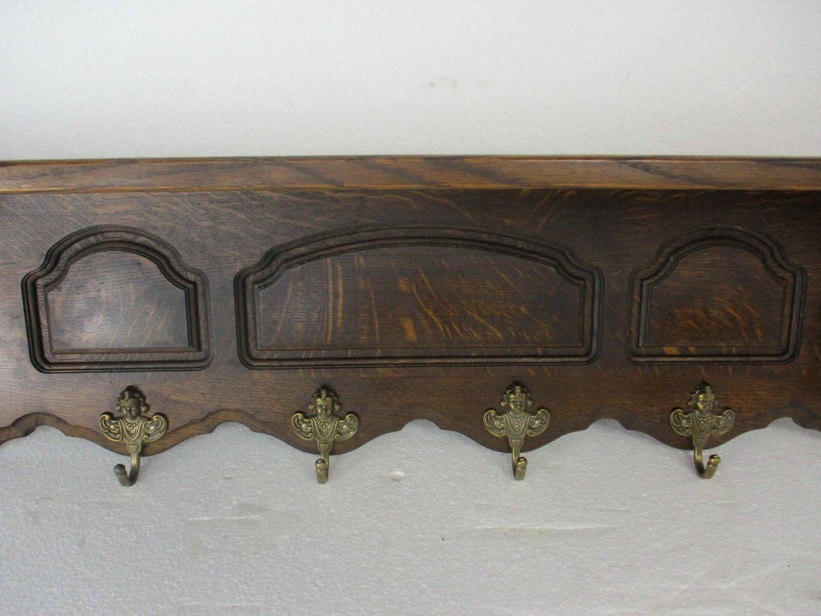 Xl Hand Carved Wood Oak Coat Hat Kitchen Hallway Rack Antique Gorgeous photo for sale