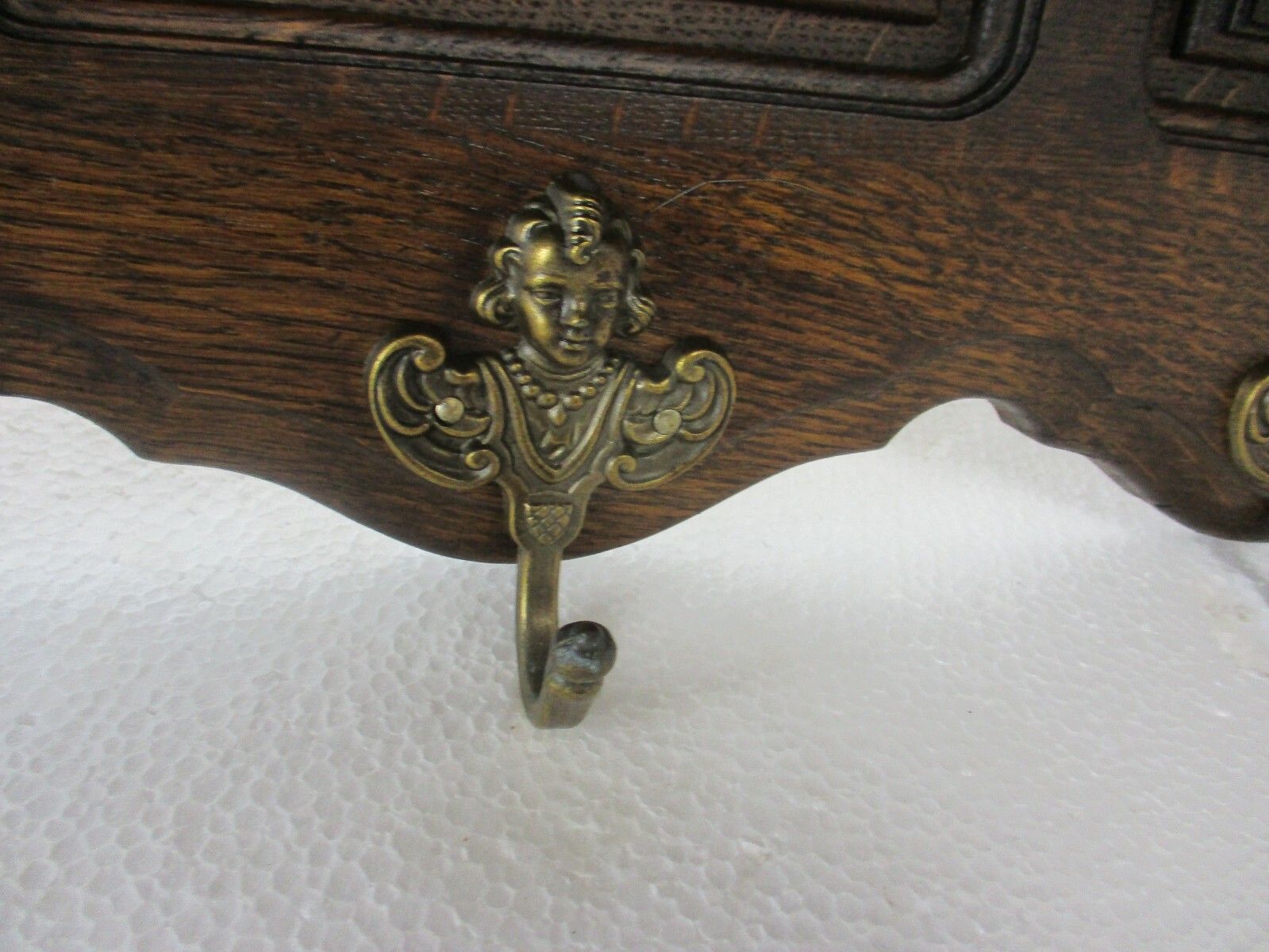 Xl Hand Carved Wood Oak Coat Hat Kitchen Hallway Rack Antique Gorgeous photo vintage