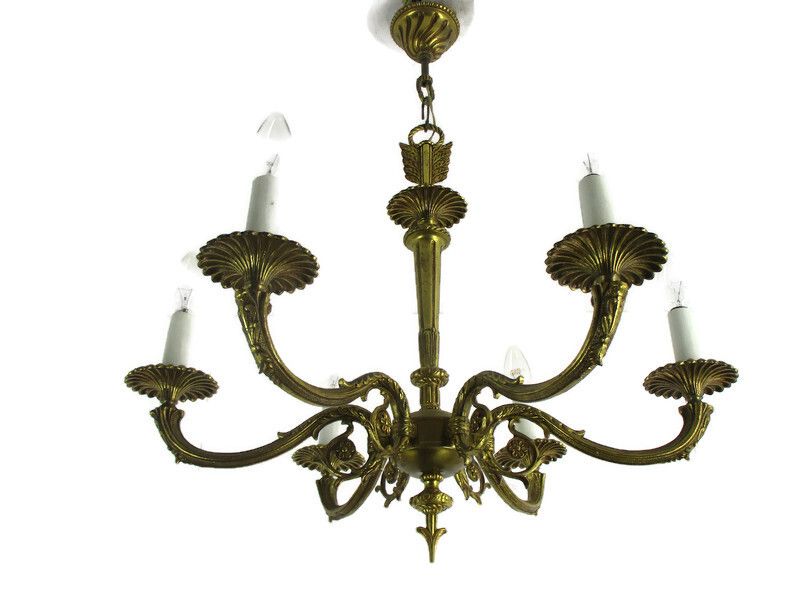 Impressive Chandelier Bronze 6 Lights Arm Ornate  Hollywood Regency Empire Style