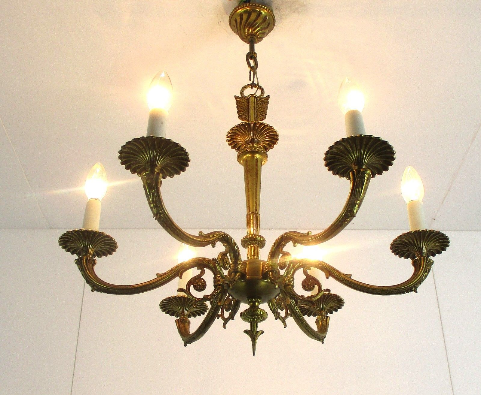 Impressive Chandelier Bronze 6 Lights Arm Ornate  Hollywood Regency Empire Style photo furniture