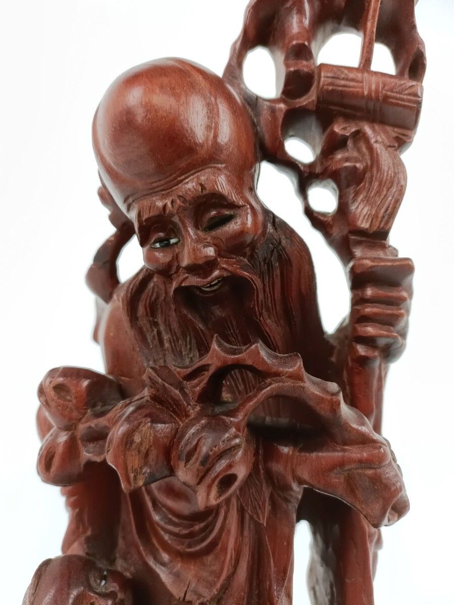 photo for sale Chinese Rosewood Hand Carved Wooden Figurine Sculpture Wise Old Man Vintage