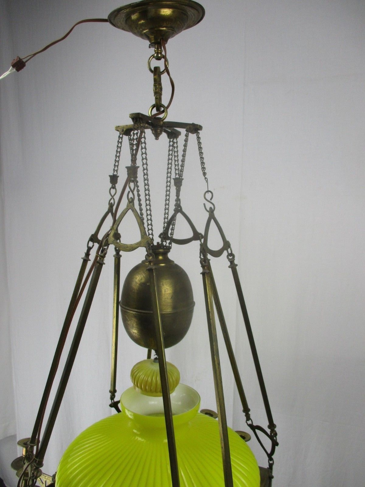 Impressive Chandelier Arts & Crafts Bauhaus Art Deco Brass Yellow Opaline Shade photo buy