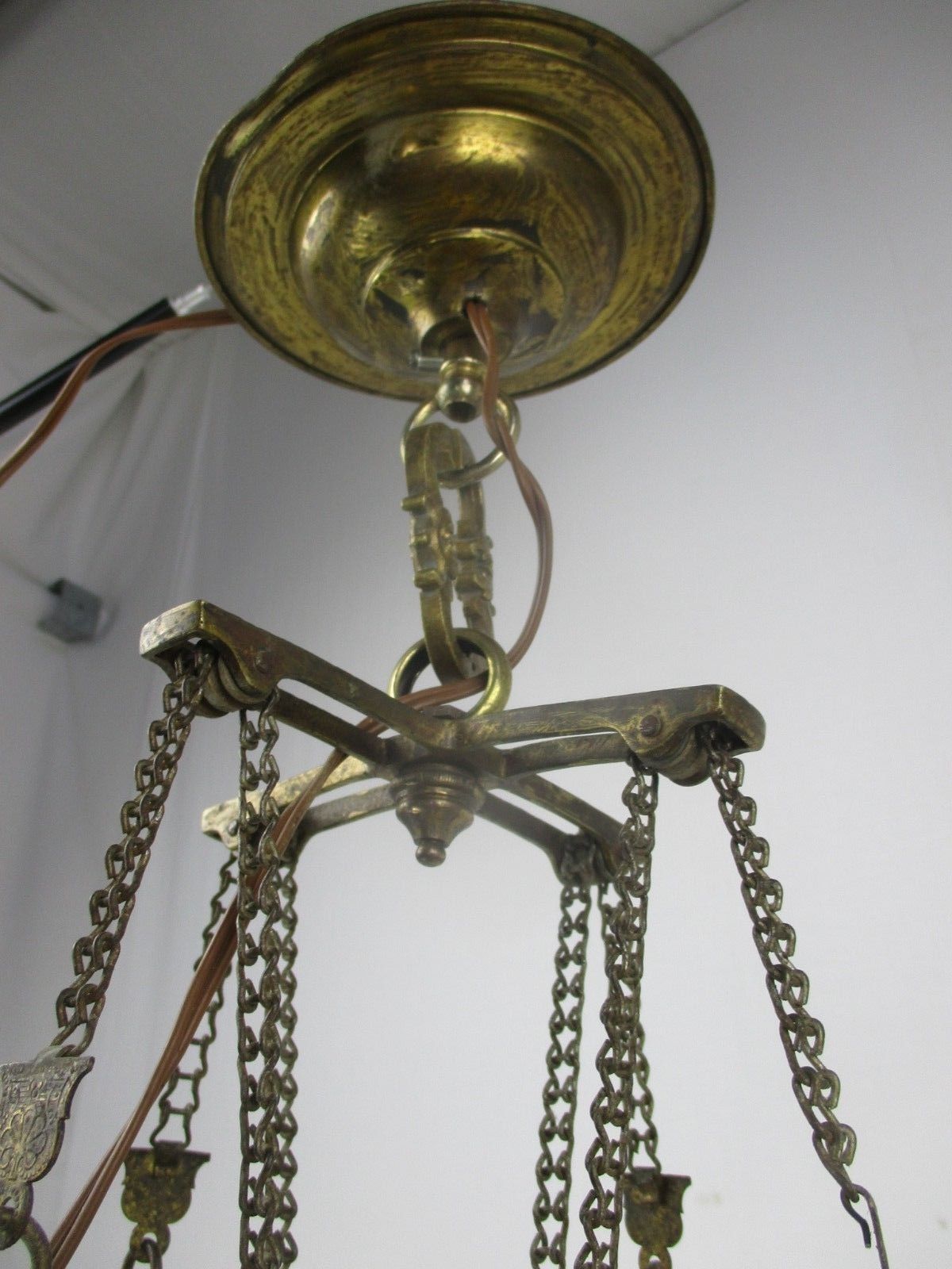 photo furniture Impressive Chandelier Arts & Crafts Bauhaus Art Deco Brass Yellow Opaline Shade