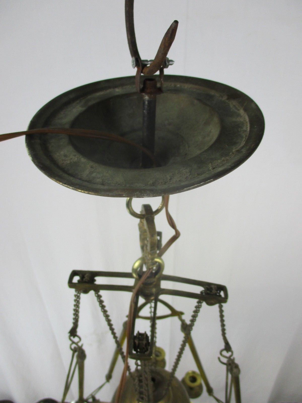 photo for sale Impressive Chandelier Arts & Crafts Bauhaus Art Deco Brass Yellow Opaline Shade