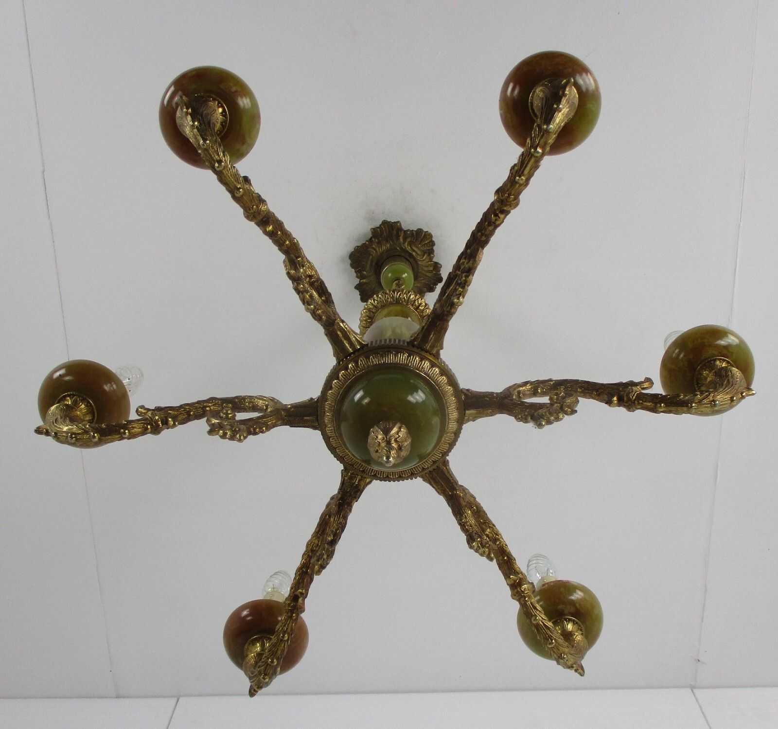 photo furniture Chandelier 6 Arms Lights Hollywood Regency Brass Faux Marble Spider Chandelier