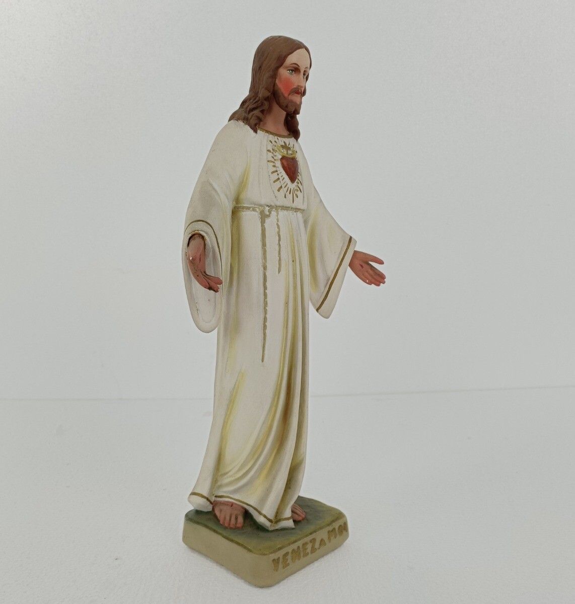 Large Statue Jesus Christ Sacred Heart Open Arms Polychrome French Venez Chez Mo photo furniture