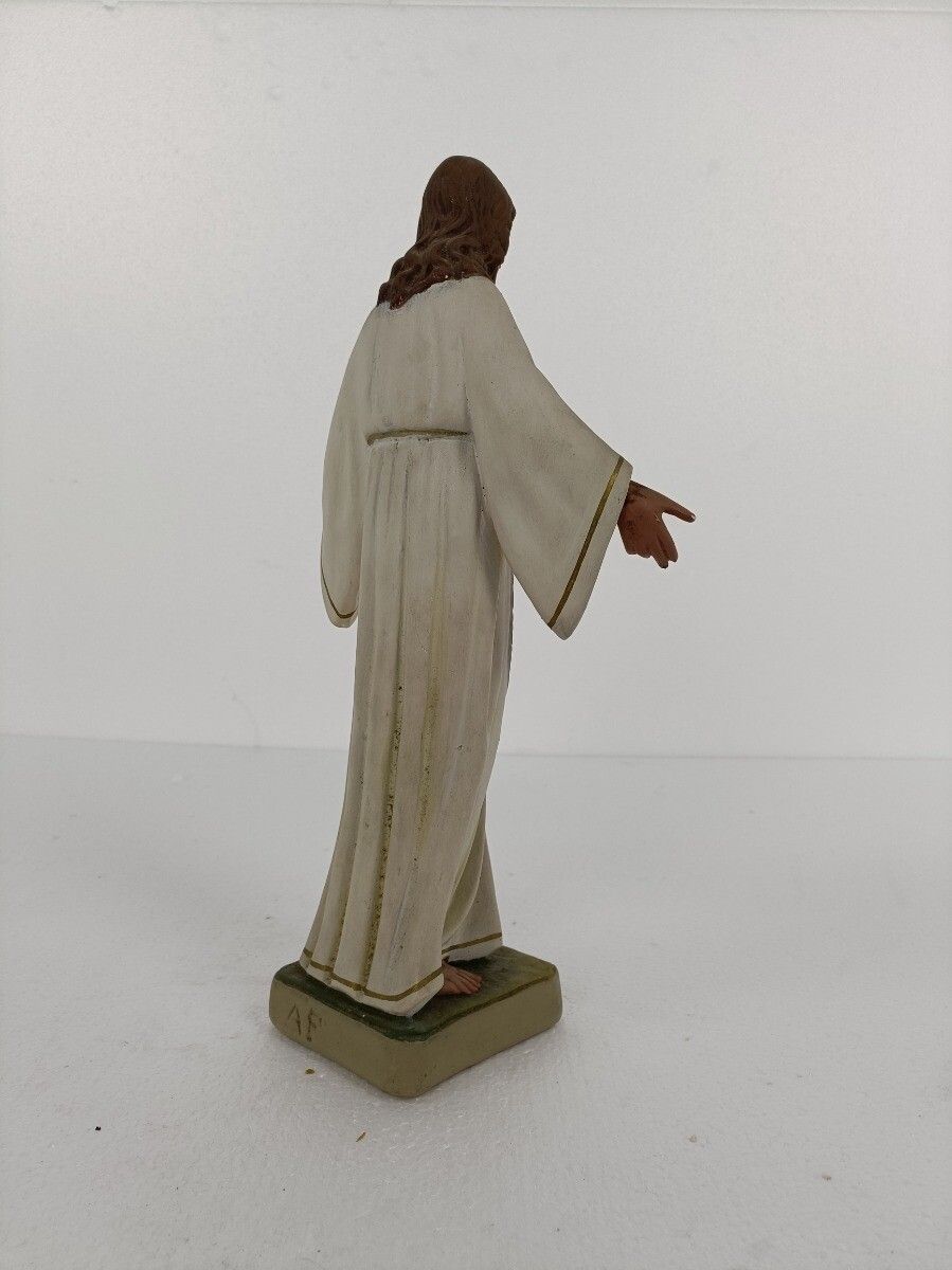 Large Statue Jesus Christ Sacred Heart Open Arms Polychrome French Venez Chez Mo photo vinterior