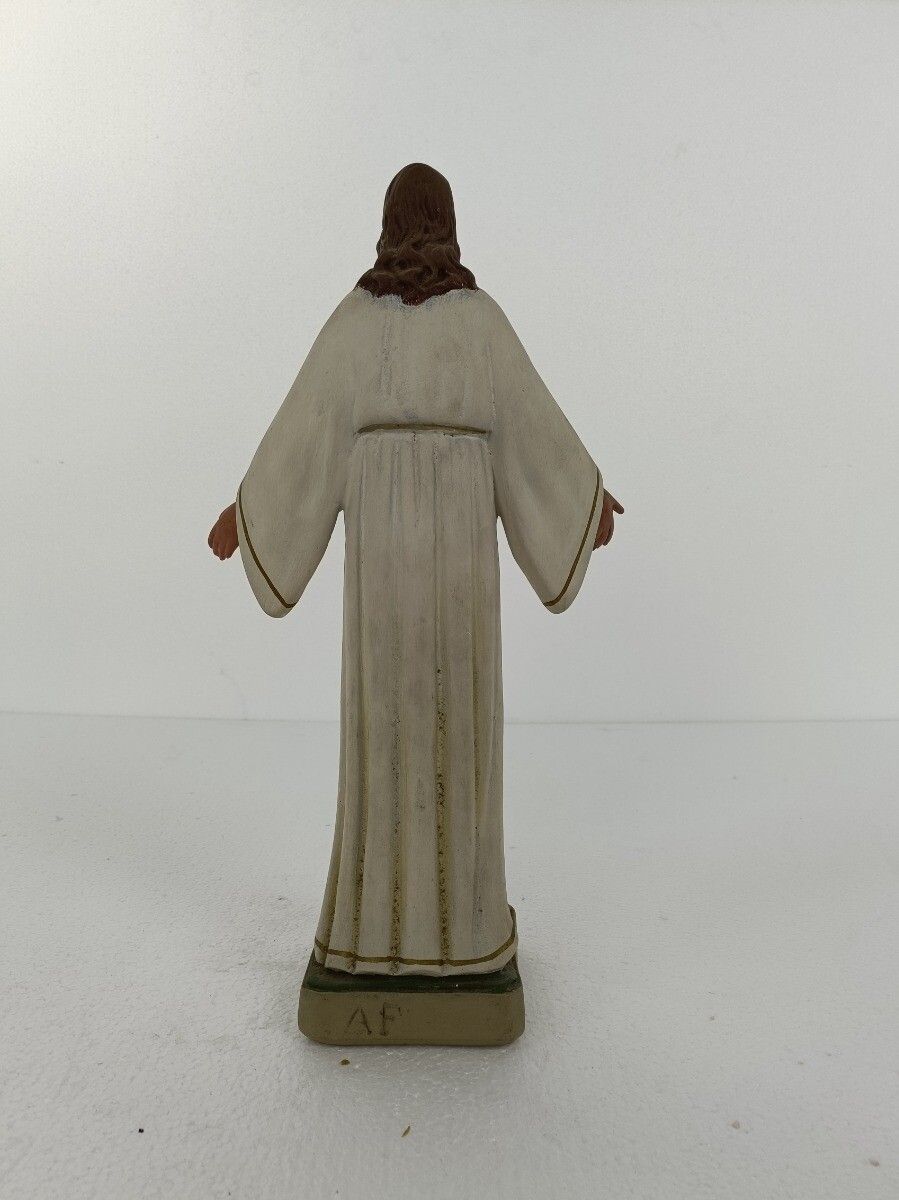 Large Statue Jesus Christ Sacred Heart Open Arms Polychrome French Venez Chez Mo photo vintage