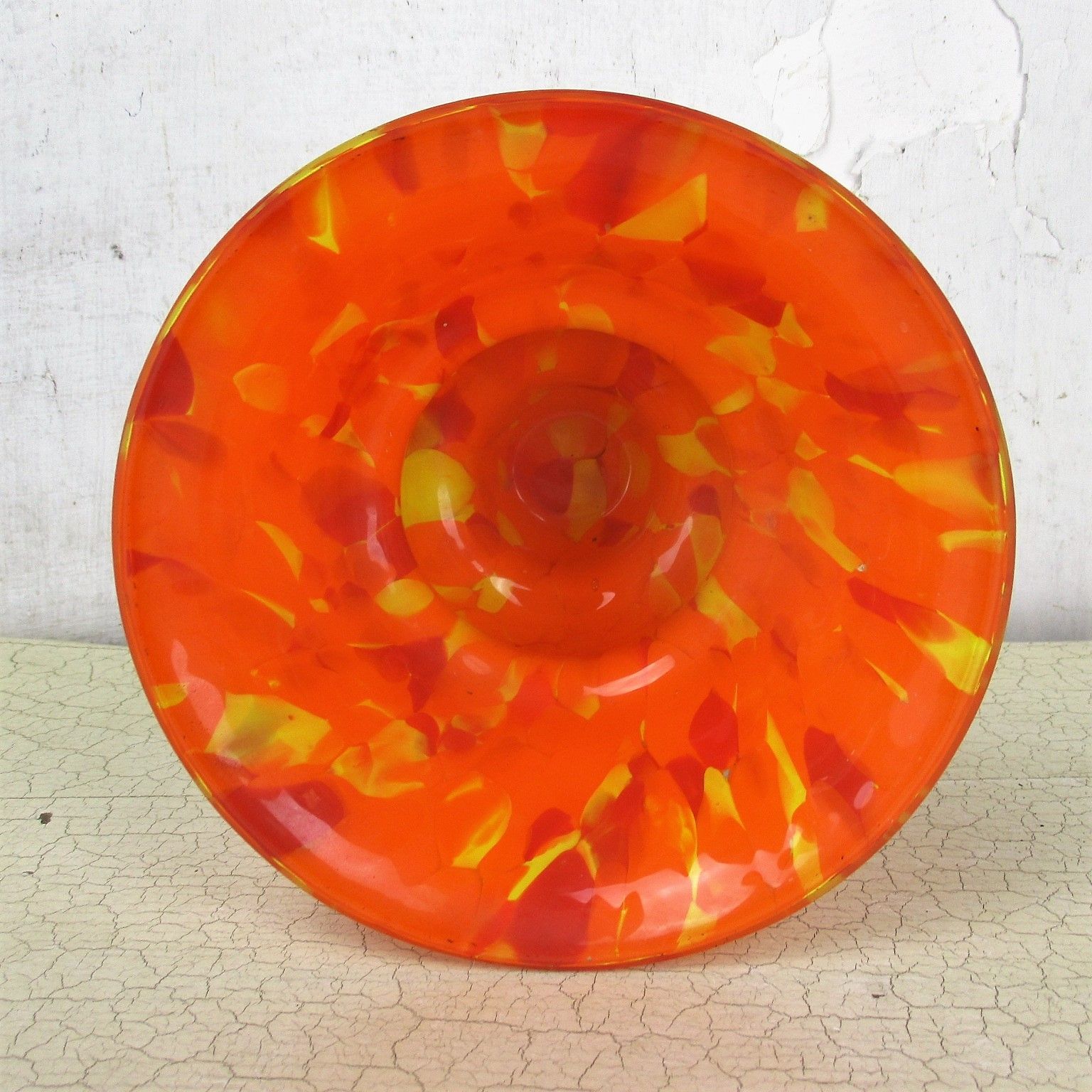 Vase Chalice Millefiori Art Glass Orange Yellow Black Base Funky 7.87" photo vinterior