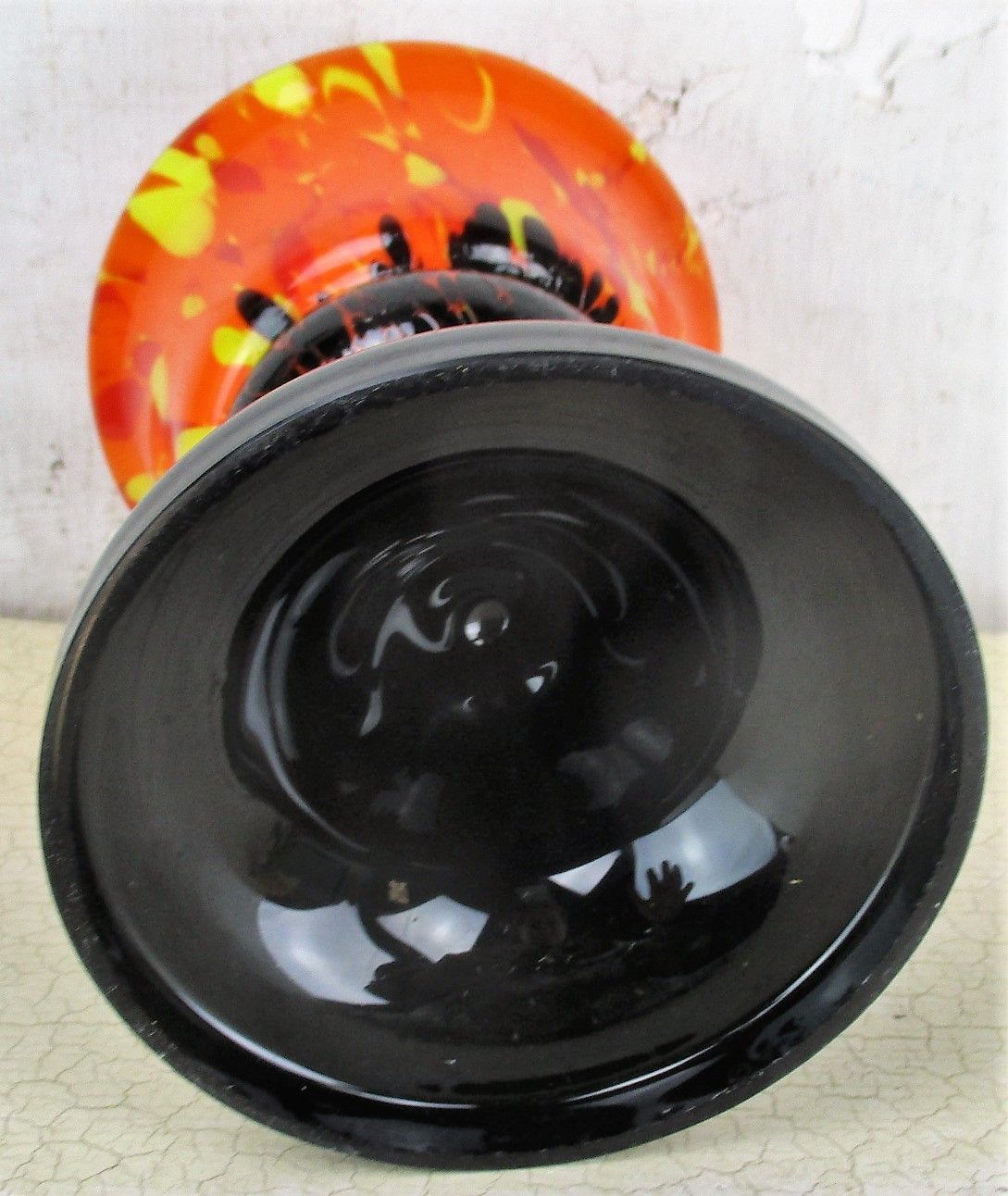 Vase Chalice Millefiori Art Glass Orange Yellow Black Base Funky 7.87" photo vintage