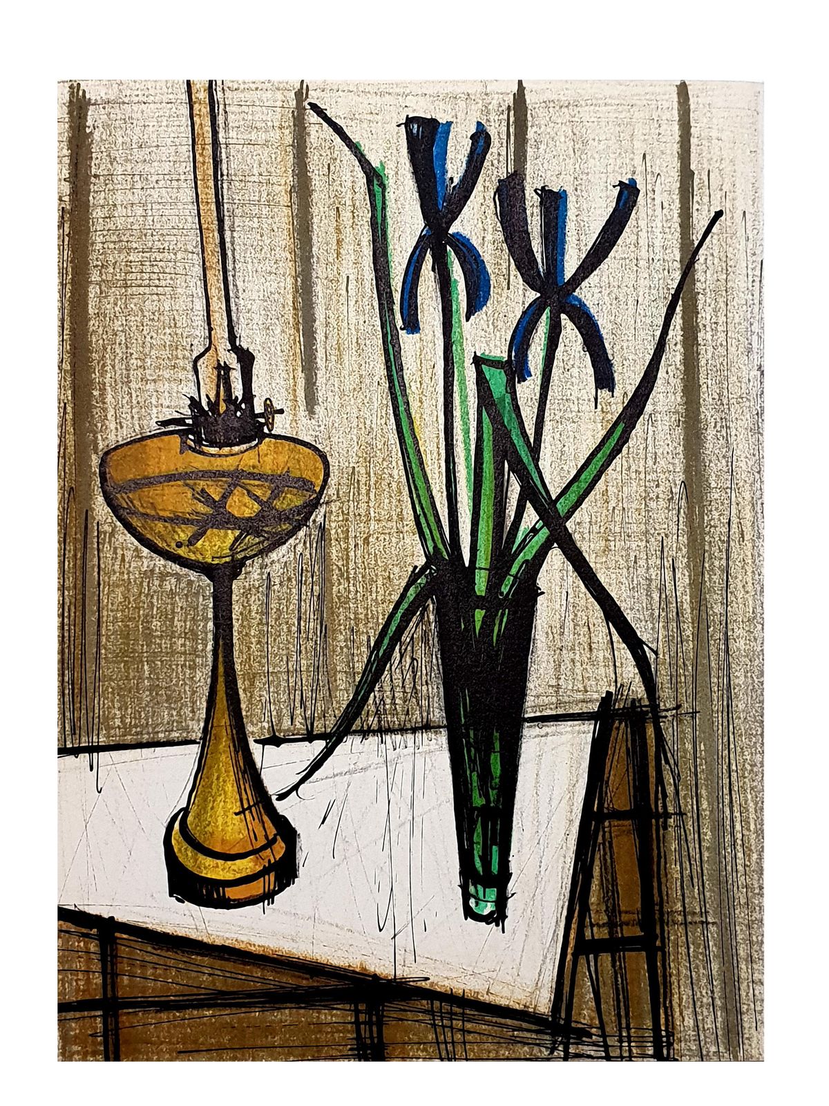 Charles Sorlierbernard Buffet   Iris Still Life   Original Lithograph1979 photo vinterior