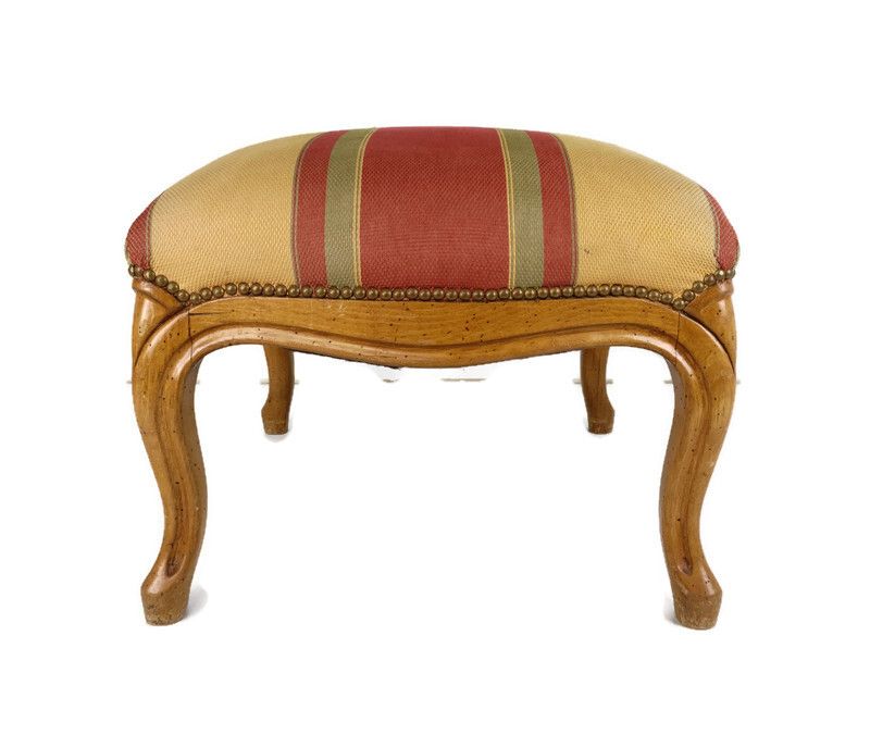 Large Antique  Footstool Foot Rest Wood Fabric  Ottoman Louis XV Style