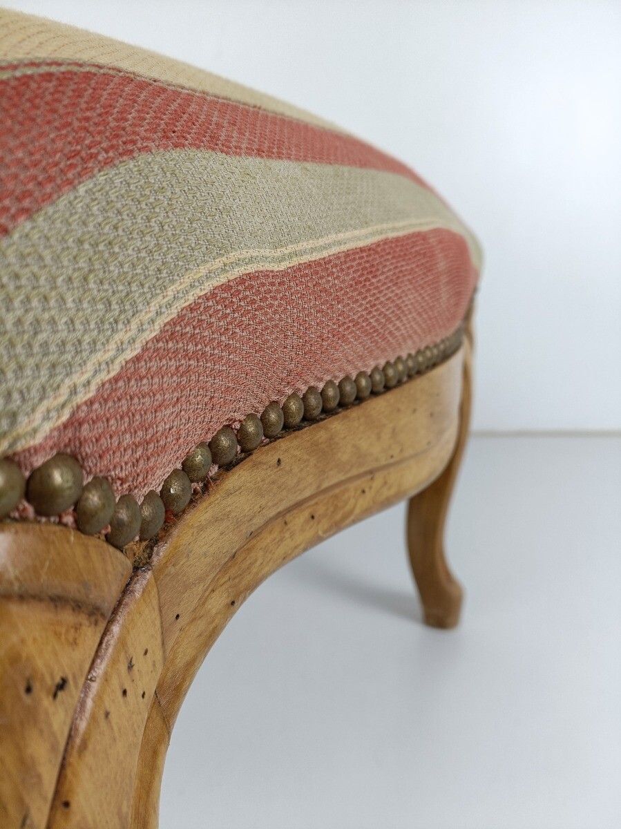 Large Antique  Footstool Foot Rest Wood Fabric  Ottoman Louis XV Style photo buy