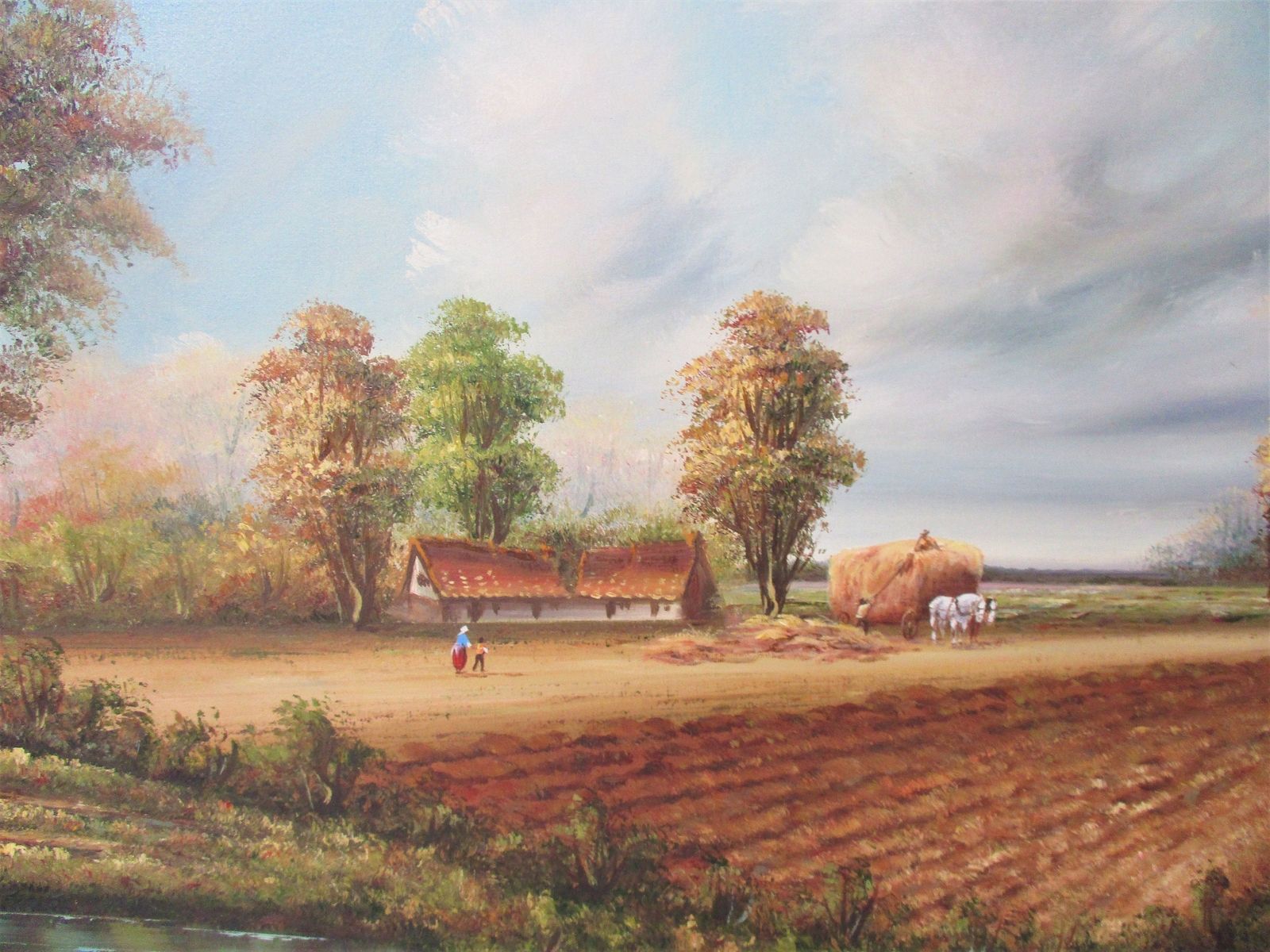 Lovely Oil Painting Framed Farm Polder Landscape Flanders Signed Percy photo Art