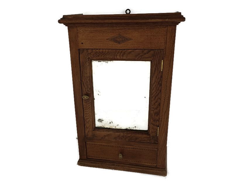 Medicine Apothecary Bathroom Kitchen Cabinet Antique Large Gorgeous Inlay Bevele