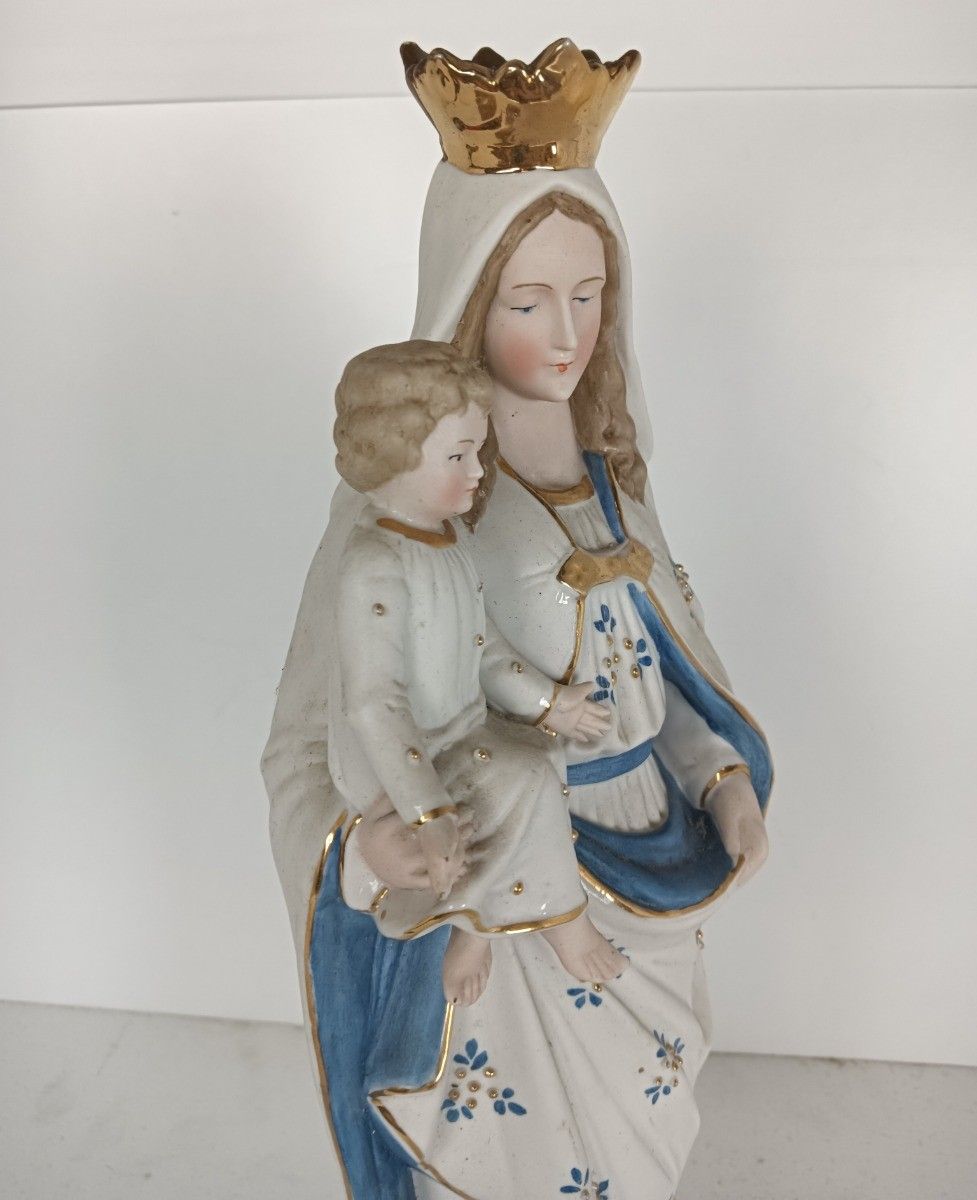photo for sale Antique Porcelain Bisque Statue Virgin Mary Our Lady Madonna With Infant