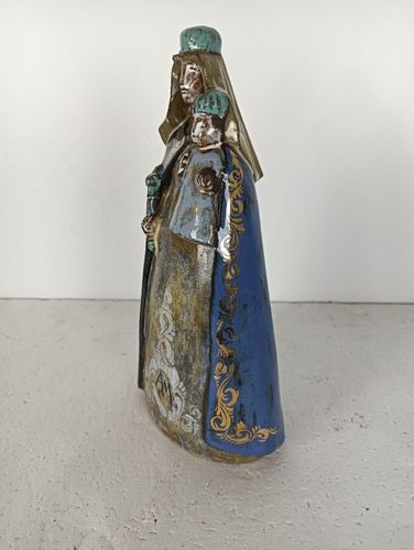 Gorgeous Terracotta Glazed Polychrome Statue Figurine Virgin Mary With Infant Je photo furniture