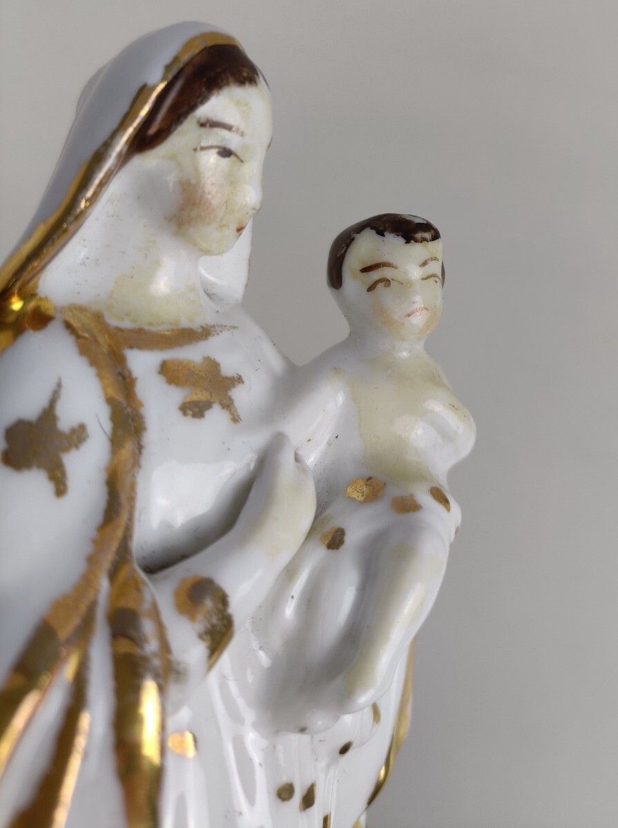 Antique 1900 Vieux Paris Porcelain Bisque Statue Virgin Mary Madonna Infant Jesu photo buy