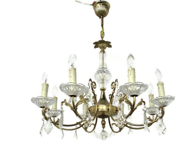 Gorgeous Chandelier 8 Arms Lights Brass Prisms Hollywood Regency Marie Therese