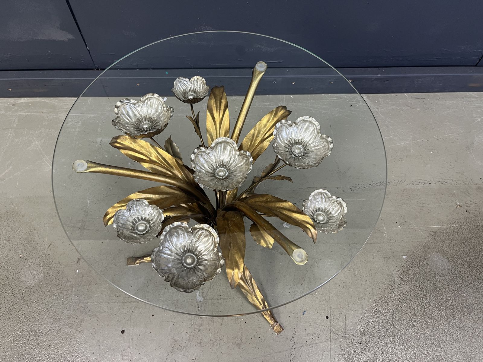 Vintage Gilt Metal Flower Side Table, 1960s photo Furniture