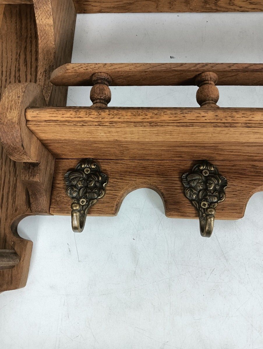 Gorgeous Antique Large Coat Hat Rack Flanders Carved Wood Spindles Farmhouse Sty photo buy