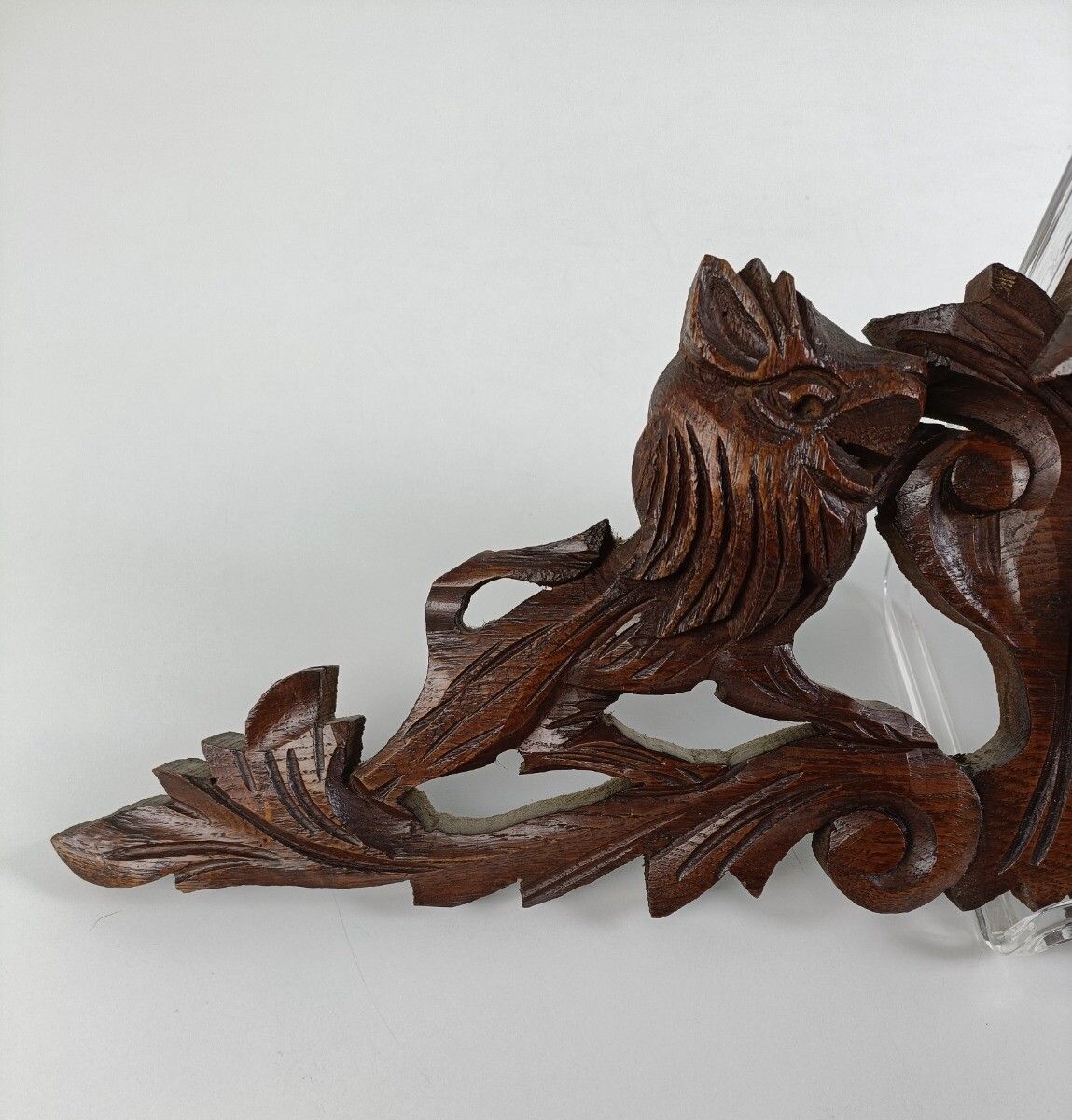 Hand Carved Ornate Antique Pediment Over Door Wood Animals Foxes Reclaimed Archi photo 235.0