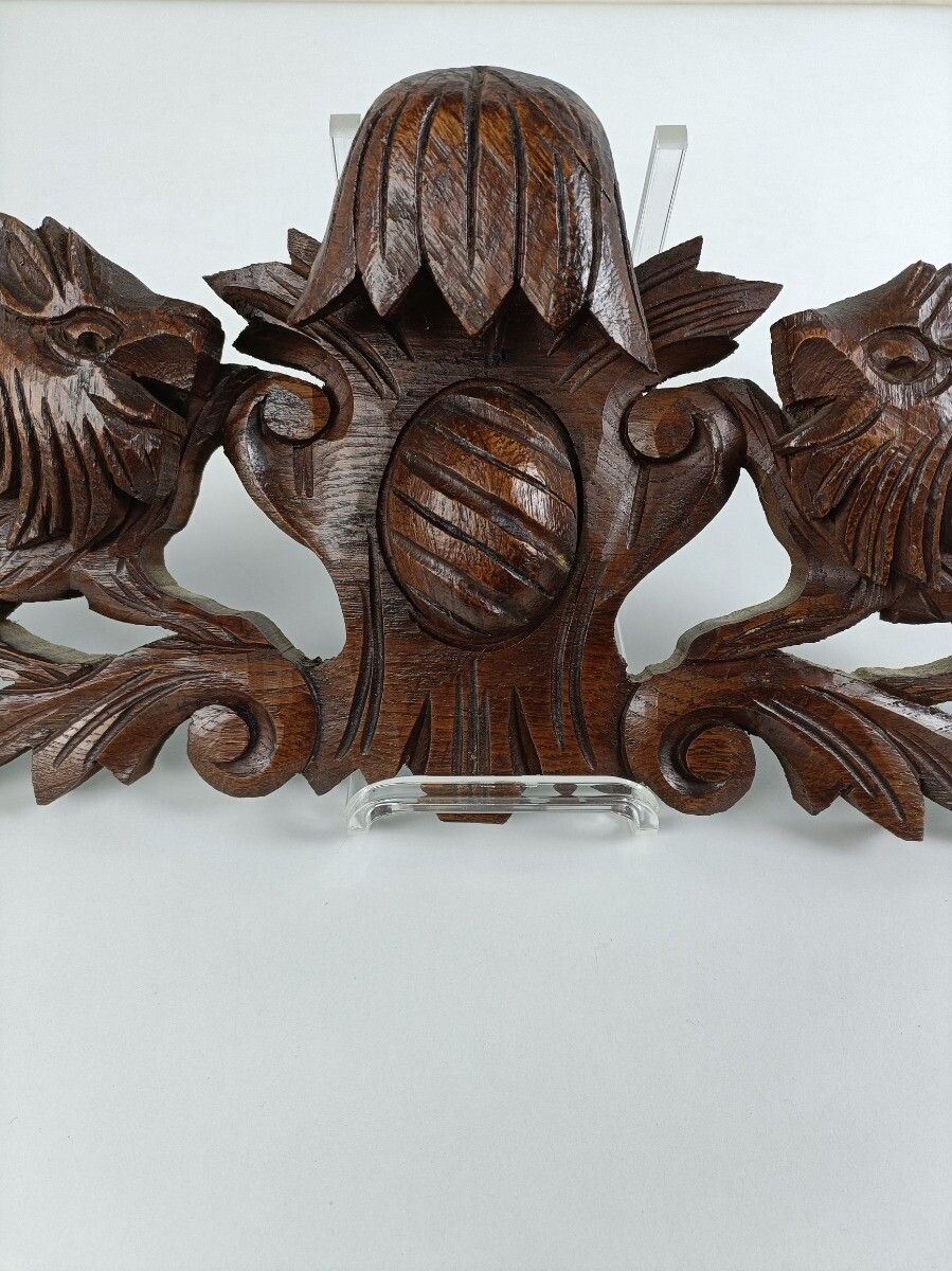 Hand Carved Ornate Antique Pediment Over Door Wood Animals Foxes Reclaimed Archi photo buy