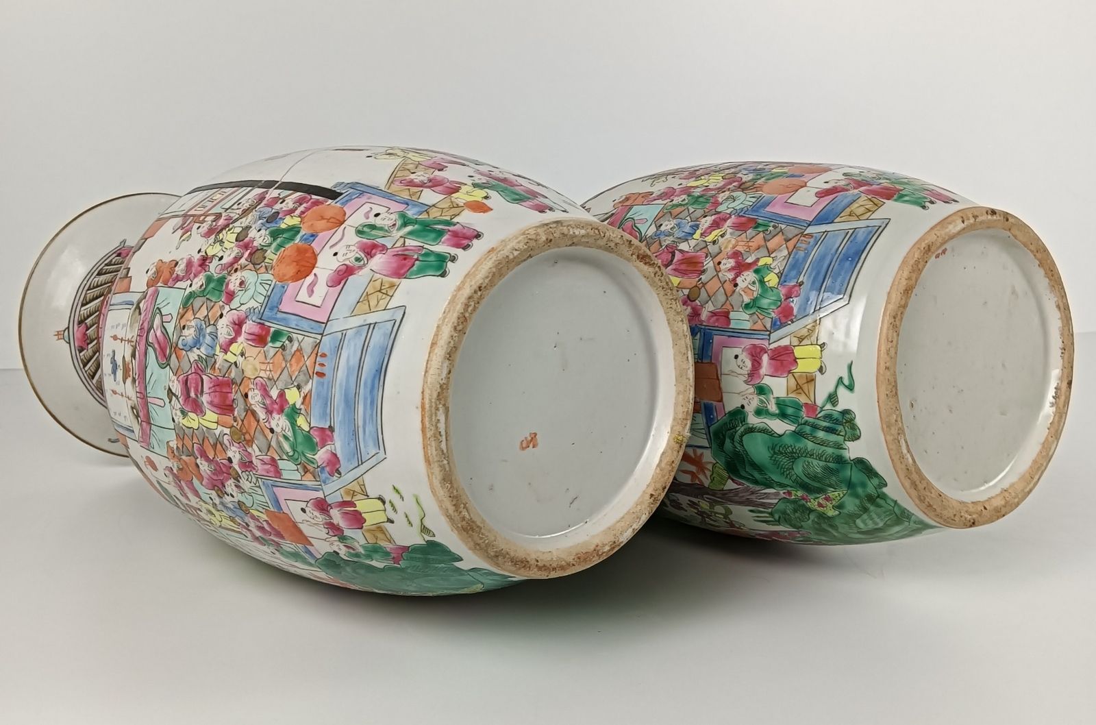 photo for sale Hand Painted Family Rose Chinese Vase 100 Lucky Boys Vintage Antique 1930s Pair