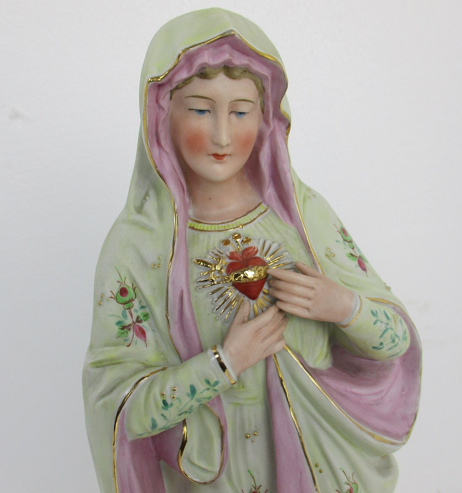Antique Porcelain Bisque Statue Virgin Mary Our Lady Madonna Holy Heart Gorgeous photo furniture