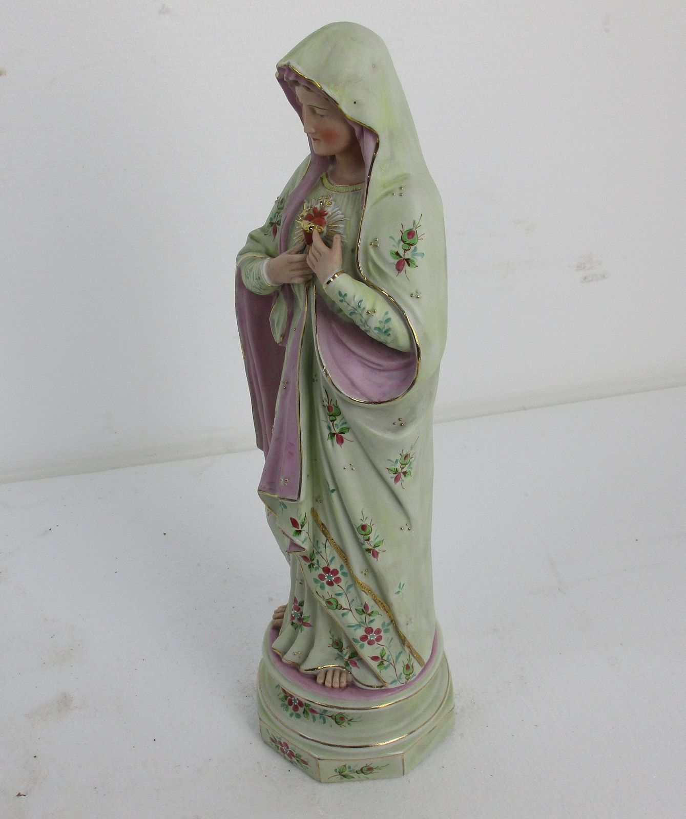 Antique Porcelain Bisque Statue Virgin Mary Our Lady Madonna Holy Heart Gorgeous photo vinterior