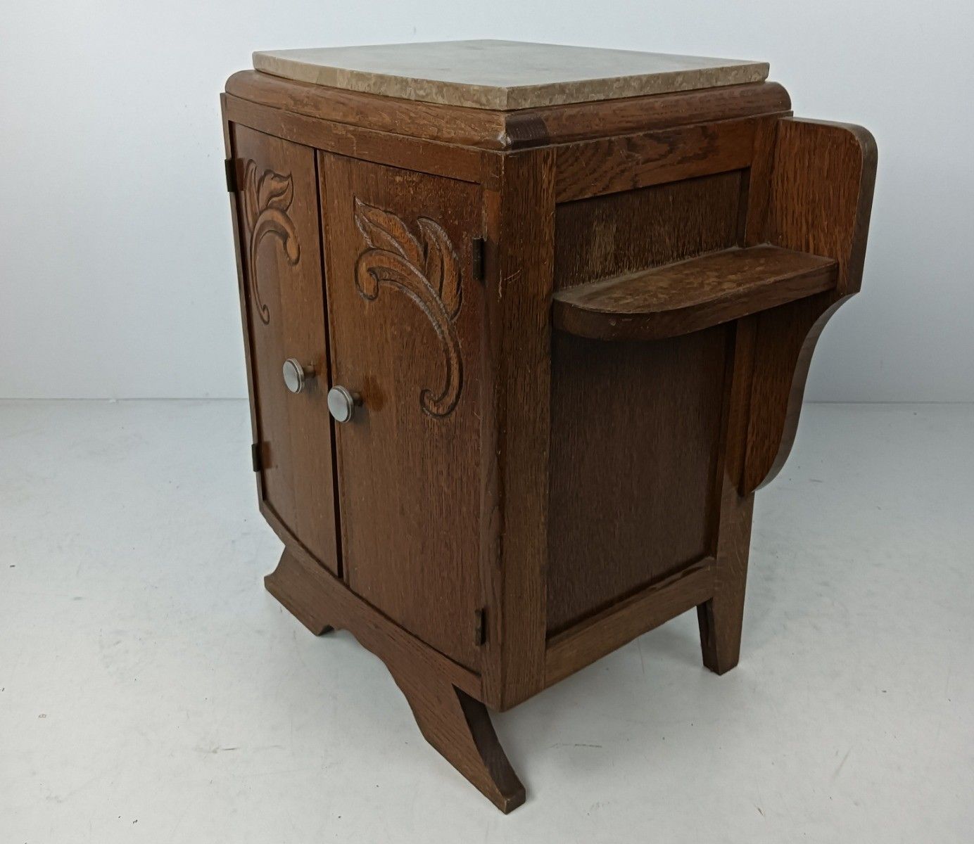 Art Deco Antique Nightstand End Table Wood Marble Top Cabinet Stylish Barn Style photo furniture