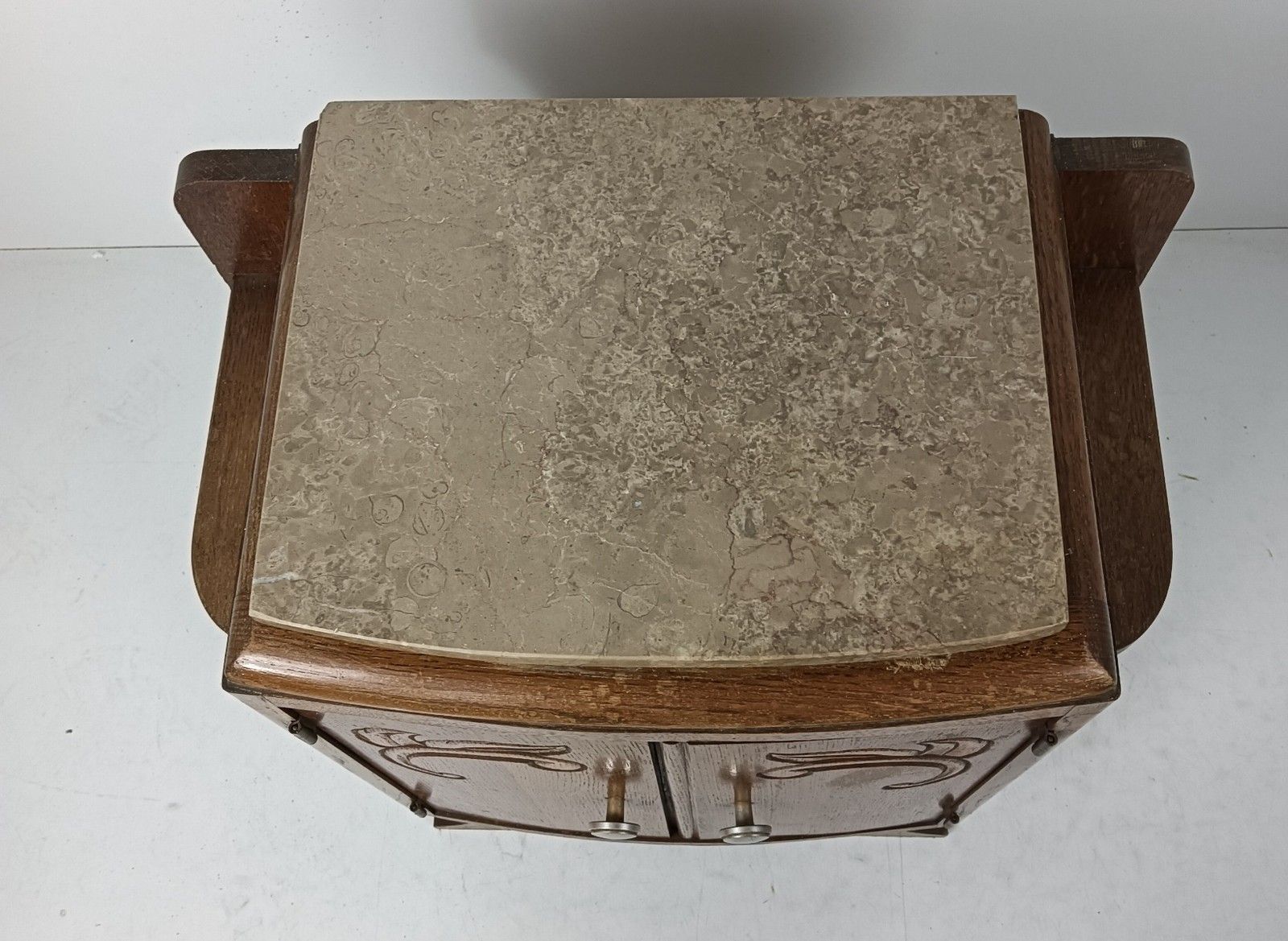 Furniture Art Deco Antique Nightstand End Table Wood Marble Top Cabinet Stylish Barn Style photo