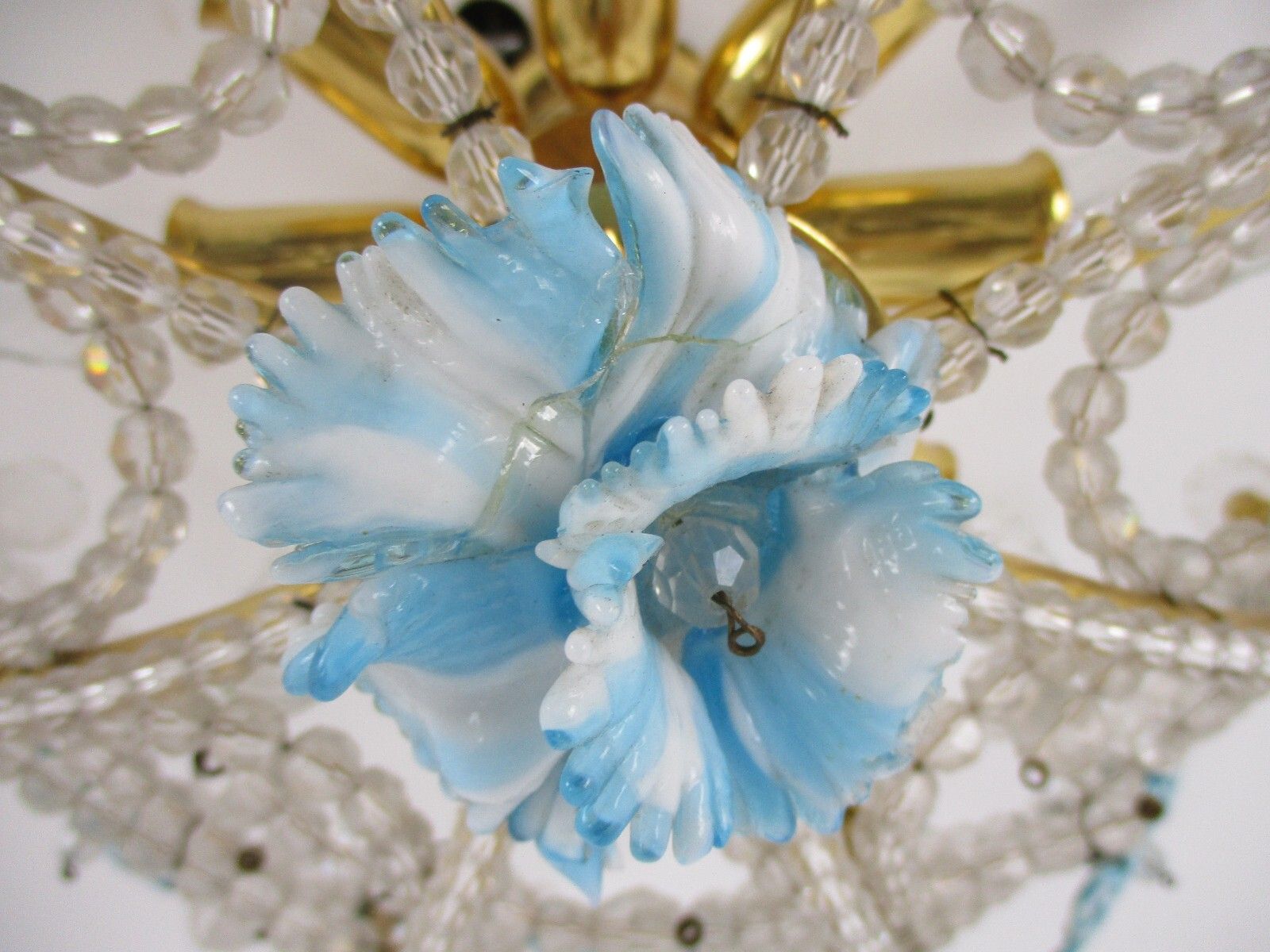 photo furniture Italian Plafonière Fixture Lamp Crystal Prisms Murano Art Glass Flowers 8 Lights