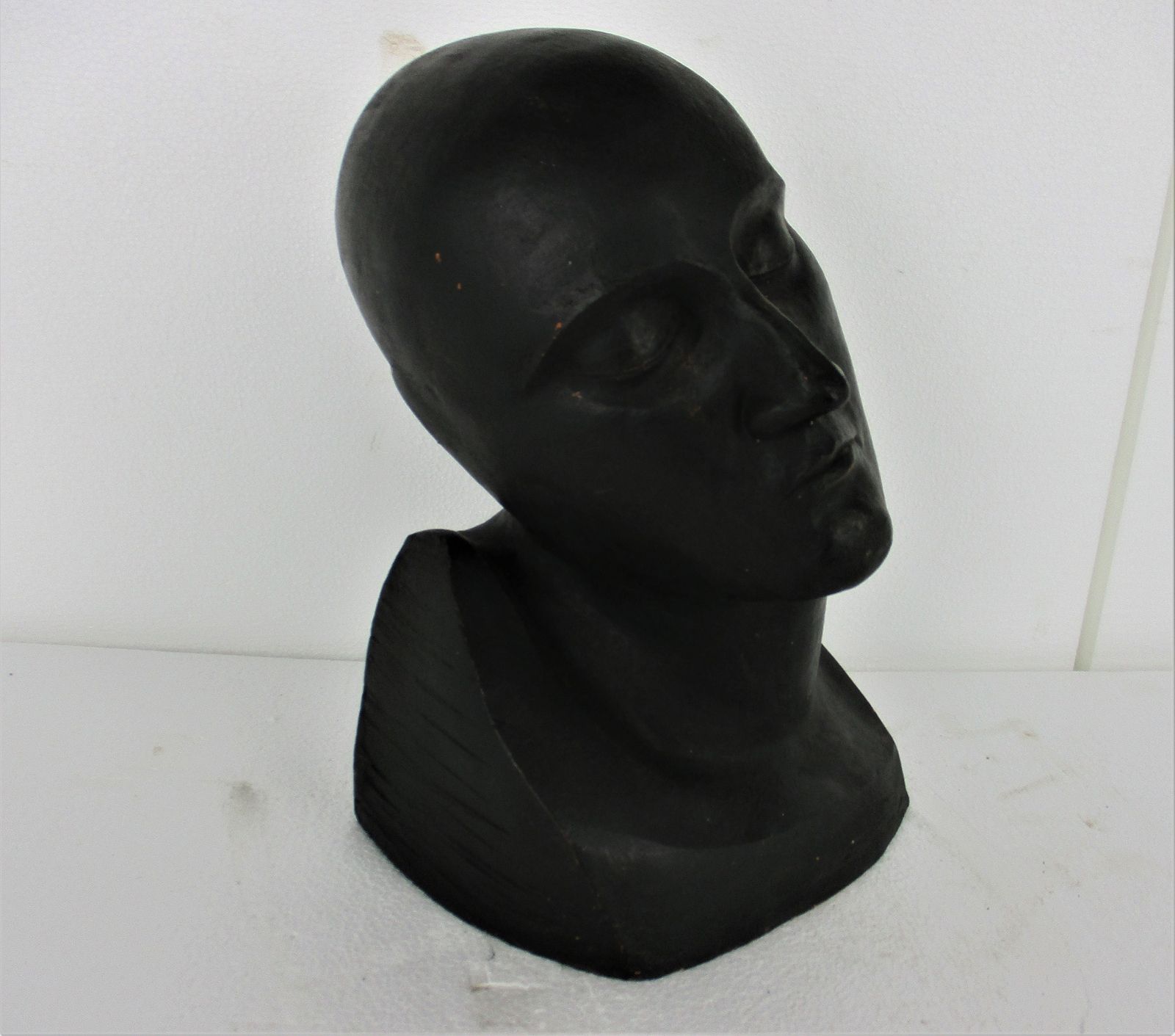 Bust  Death Mask Terra Cotta Black Signed Sculpture Dramatic Piece Of Art photo furniture